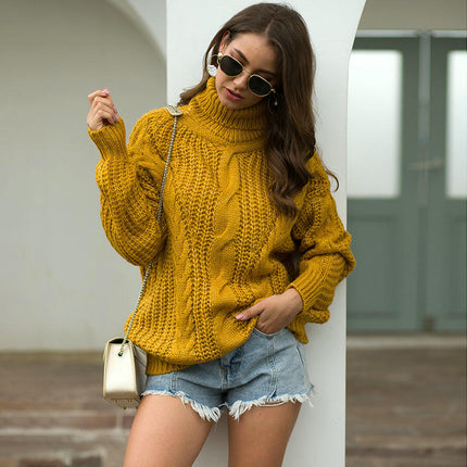 Women's Turtleneck Cable Knit Long Sleeve Chunky Pullover Sweater