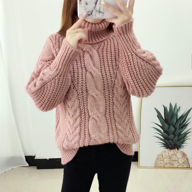 Women's Turtleneck Cable Knit Long Sleeve Chunky Pullover Sweater
