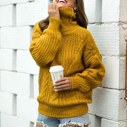 Women's Turtleneck Cable Knit Long Sleeve Chunky Pullover Sweater