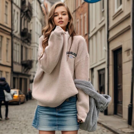 Womens Long Sleeve Quarter Zip Pullover Sweater V Neck Collared Knit Tops