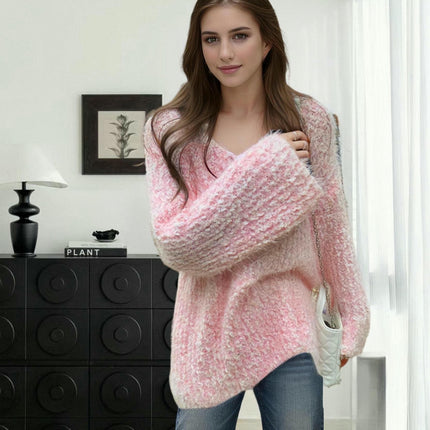 Women's Casual V Neck Sweaters Long Sleeve Pullover Knit Jumper Tops