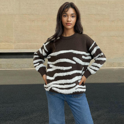 Women's Color Block Sweaters Crew Neck Long Sleeve Pullover Tops