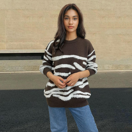 Women's Color Block Sweaters Crew Neck Long Sleeve Pullover Tops