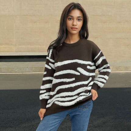 Women's Color Block Sweaters Crew Neck Long Sleeve Pullover Tops