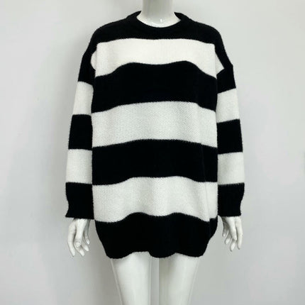 Womens Color Block Fall Crewneck Long Sleeve Knit Pullover Sweater Tops