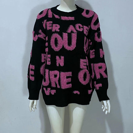Womens Color Block Crewneck Long Sleeve Knit Fall Pullover Sweater Tops