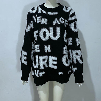 Womens Color Block Crewneck Long Sleeve Knit Fall Pullover Sweater Tops