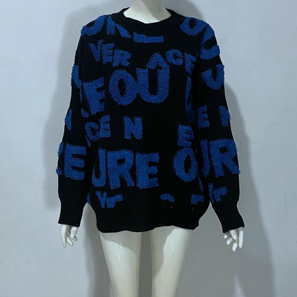 Womens Color Block Crewneck Long Sleeve Knit Fall Pullover Sweater Tops