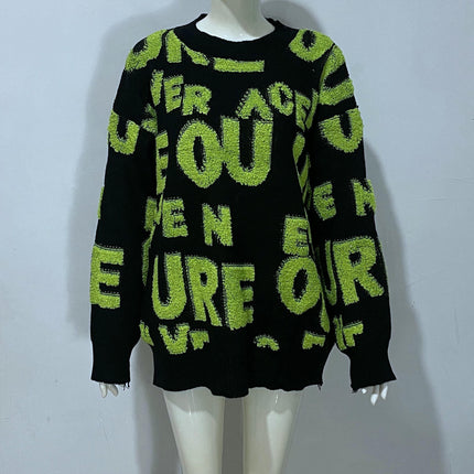 Womens Color Block Crewneck Long Sleeve Knit Fall Pullover Sweater Tops