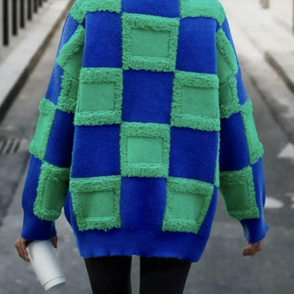 Womens Color Block Crewneck Long Sleeve Knit Fall Pullover Sweater Tops