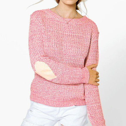 Women's Long Sleeve Crew Neck Cute Heart Knitted Casual Pullover Sweater