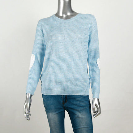 Women's Long Sleeve Crew Neck Cute Heart Knitted Casual Pullover Sweater
