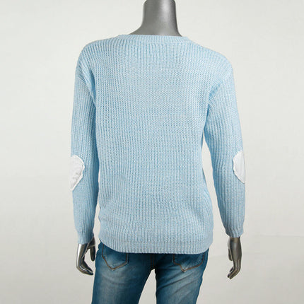 Women's Long Sleeve Crew Neck Cute Heart Knitted Casual Pullover Sweater