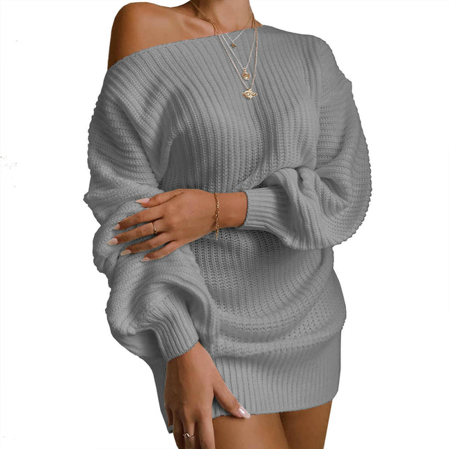 Womens Off Shoulder Long Sleeve Pullover Sweater Dress Fall Winter Mini Dresses