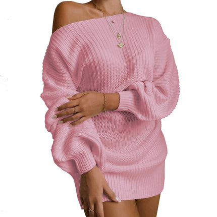 Womens Off Shoulder Long Sleeve Pullover Sweater Dress Fall Winter Mini Dresses