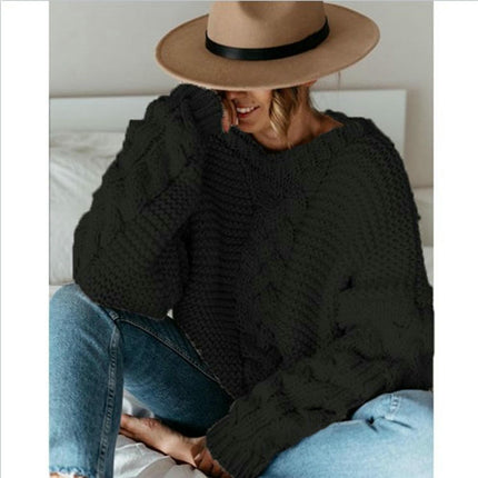 Womens Cable Knit Sweaters Long Sleeve Crewneck Casual Fall Pullover Top