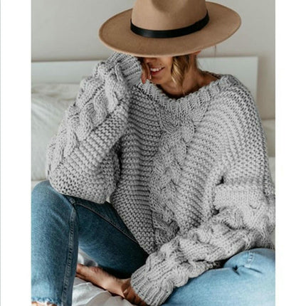 Womens Cable Knit Sweaters Long Sleeve Crewneck Casual Fall Pullover Top