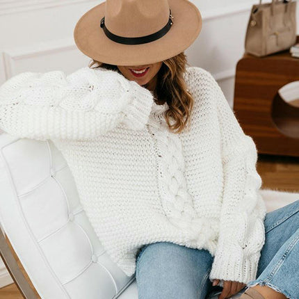Womens Cable Knit Sweaters Long Sleeve Crewneck Casual Fall Pullover Top