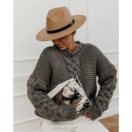 Womens Cable Knit Sweaters Long Sleeve Crewneck Casual Fall Pullover Top