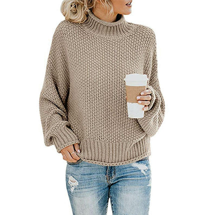 Womens Turtleneck Sweaters Batwing Long Sleeve Pullover Loose Chunky Knit Jumper