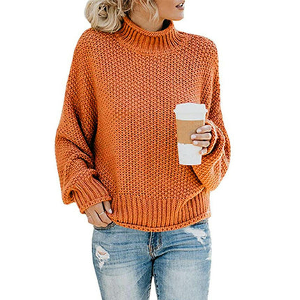 Womens Turtleneck Sweaters Batwing Long Sleeve Pullover Loose Chunky Knit Jumper