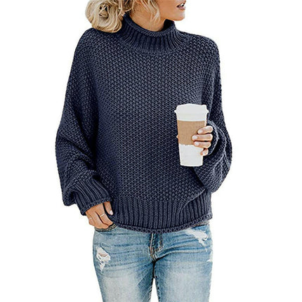Womens Turtleneck Sweaters Batwing Long Sleeve Pullover Loose Chunky Knit Jumper