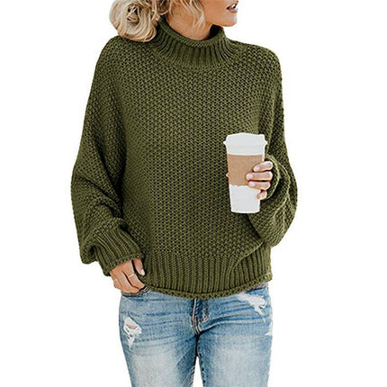 Womens Turtleneck Sweaters Batwing Long Sleeve Pullover Loose Chunky Knit Jumper