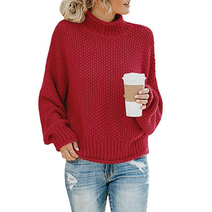 Womens Turtleneck Sweaters Batwing Long Sleeve Pullover Loose Chunky Knit Jumper