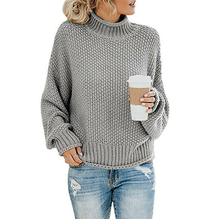 Womens Turtleneck Sweaters Batwing Long Sleeve Pullover Loose Chunky Knit Jumper