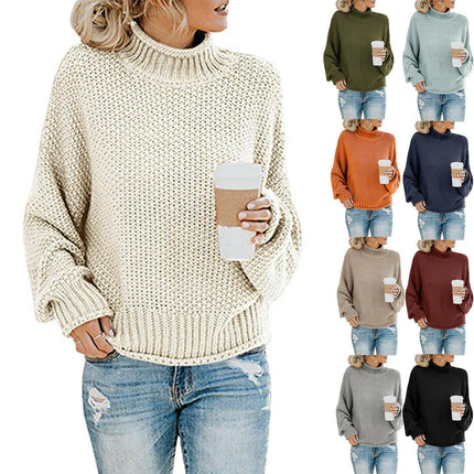 Womens Turtleneck Sweaters Batwing Long Sleeve Pullover Loose Chunky Knit Jumper