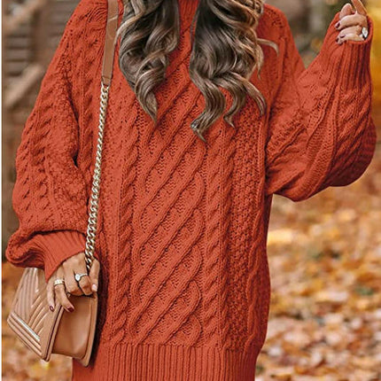 Women Long Sleeve Cable Knit Chunky Loose Pullover Mini Sweater Dress
