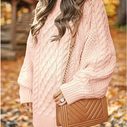 Women Long Sleeve Cable Knit Chunky Loose Pullover Mini Sweater Dress