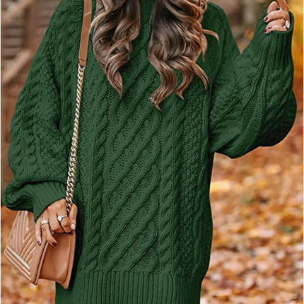 Women Long Sleeve Cable Knit Chunky Loose Pullover Mini Sweater Dress