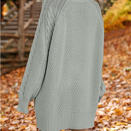 Women Long Sleeve Cable Knit Chunky Loose Pullover Mini Sweater Dress