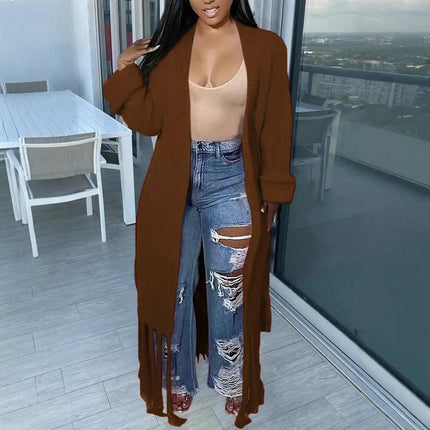 Long Cardigan for Women Fall Open Front Belted Tassel Fall Winter Sweaters