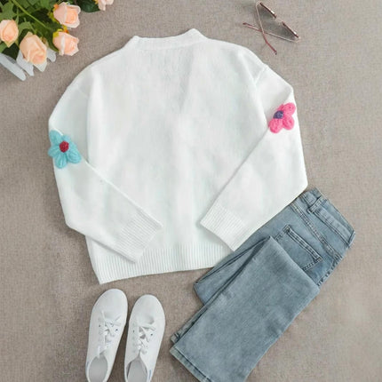 Women's Floral Cardigan Long Sleeve Button Down V Neck Knitted Sweaters