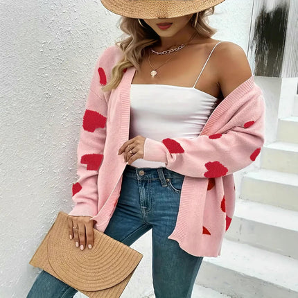 Women's Heart Cardigan Long Sleeve Open Front Knitted Sweaters