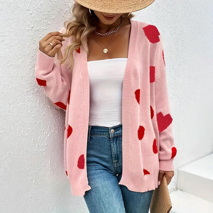 Women's Heart Cardigan Long Sleeve Open Front Knitted Sweaters