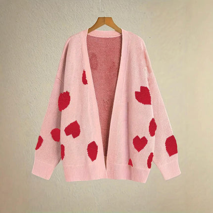 Women's Heart Cardigan Long Sleeve Open Front Knitted Sweaters