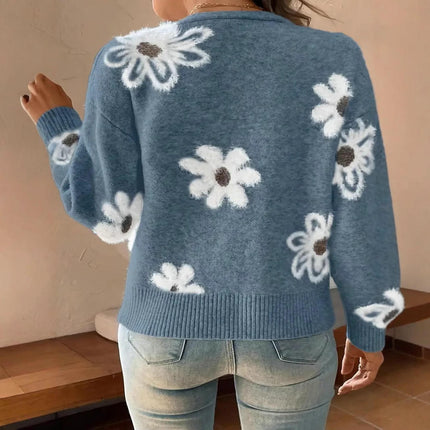 Women's Floral Button Down Cardigan Long Sleeve V Neck Knit Sweater