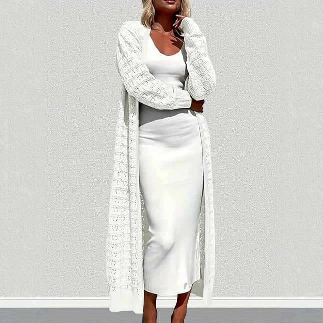Womens Crochet Maxi Cardigan Open Front Knit Long Sleeve Hollow Sweaters