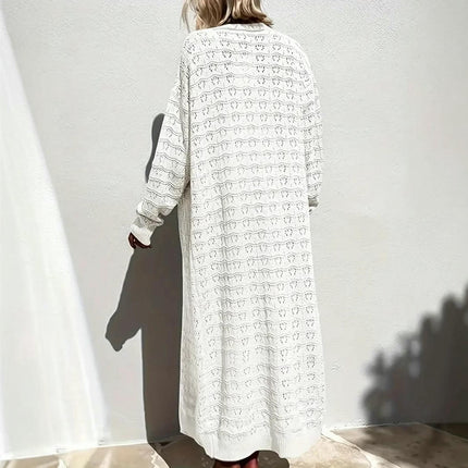 Womens Crochet Maxi Cardigan Open Front Knit Long Sleeve Hollow Sweaters