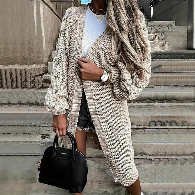 Women's Open Front Long Cardigan Long Sleeve Cable Knit Sweaters