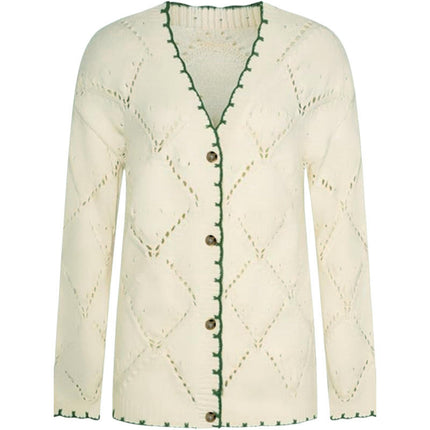 Womens Hollow Cardigan Button Down Long Sleeve Color Block Knit Sweaters