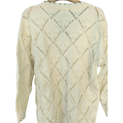 Womens Hollow Cardigan Button Down Long Sleeve Color Block Knit Sweaters