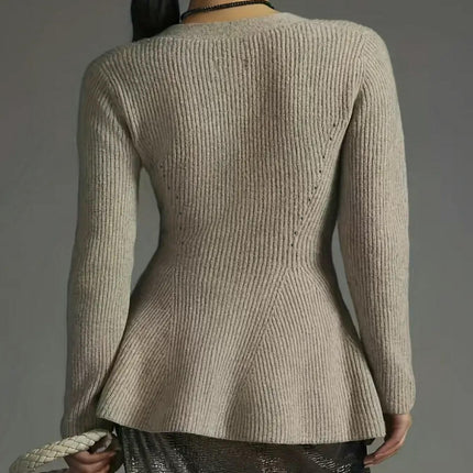 Womens Button Down Peplum Cardigan Long Sleeve Slim Fit V Neck Knit Sweater