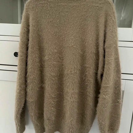 Women's V Neck Button Down Long Sleeve Fuzzy Knit Cardigan Sweater