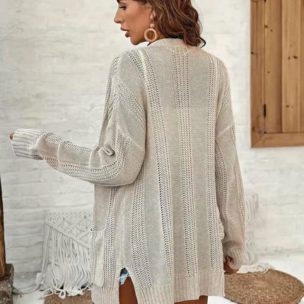 Women's Open Front Long Sleeve Cardigan Knit Hollow Sweaters with Pockets