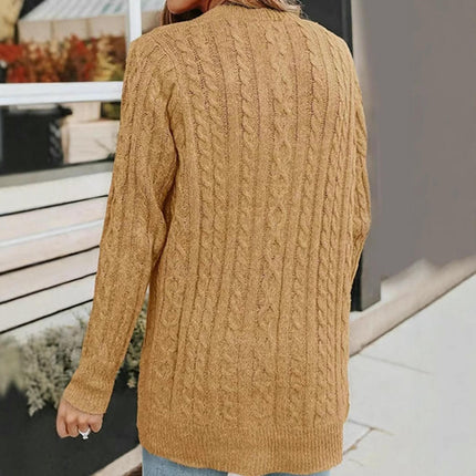 Women Long Sleeve Cable Knit Sweater Button Down V Neck Cardigan