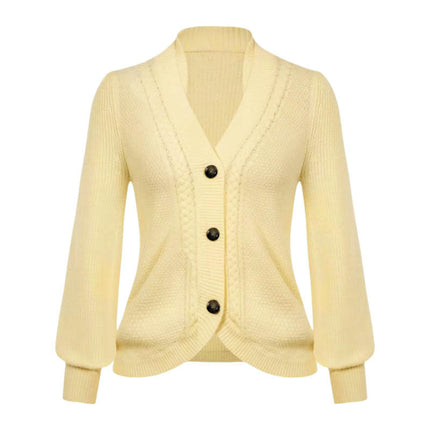 Womens V Neck Cardigan Open Front Button Down Long Sleeve Knit Sweaters